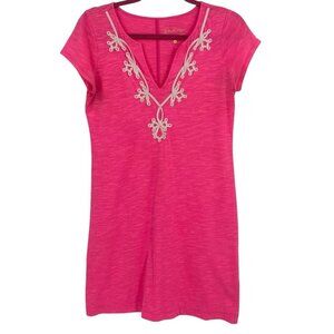 Lilly Pulitzer Size Small Pink T-Shirt Embroidered Neckline S/S Brewster Dress